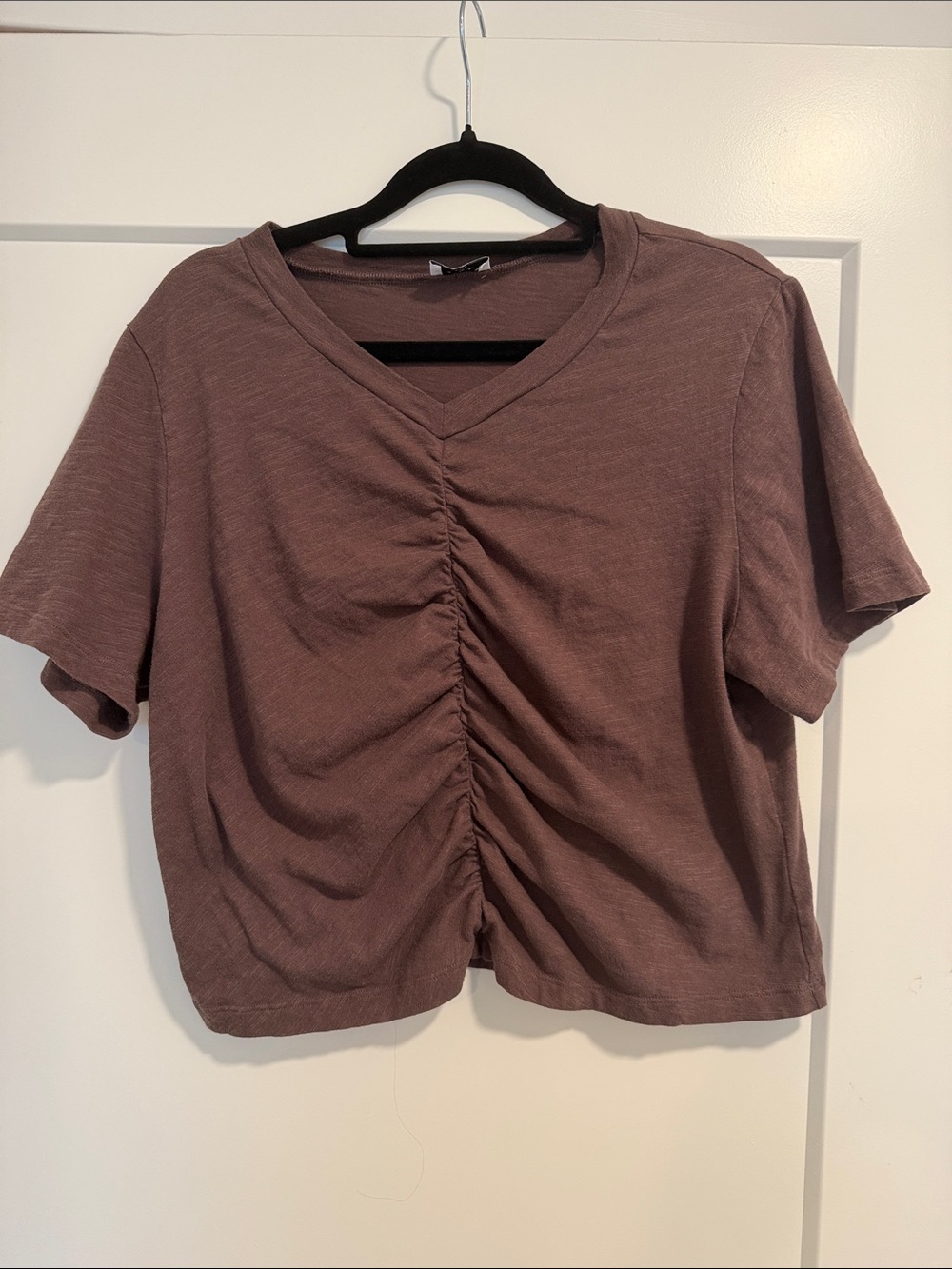 LNA Brown Ruched V-Neck Crop Top